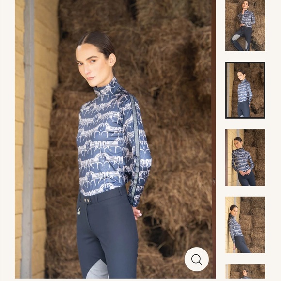 NWOT Rönner Plume Quarter Zip Lightweight in Navy Steed Print Horses - Small - Picture 7 of 13